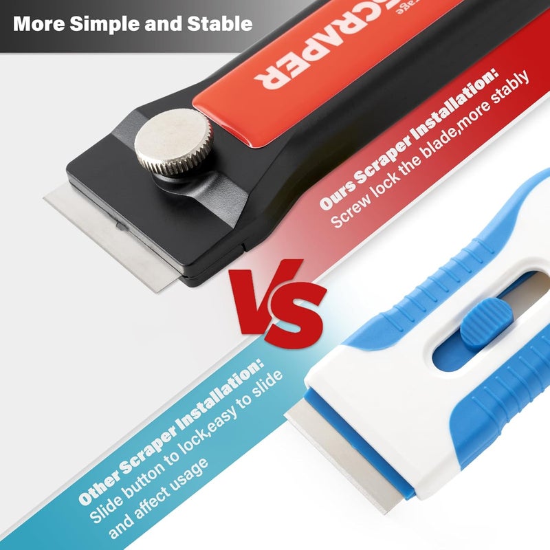 Gomake Razor Blade Scraper Tool with Blade Container 2PCS Cooktop Stove Scraper with Extra 100PCS Stainless Steel Blades for Glass,Paint and Old Label,Decal Sticker Remover, Stove Top Cleaning (W79) - Image 5